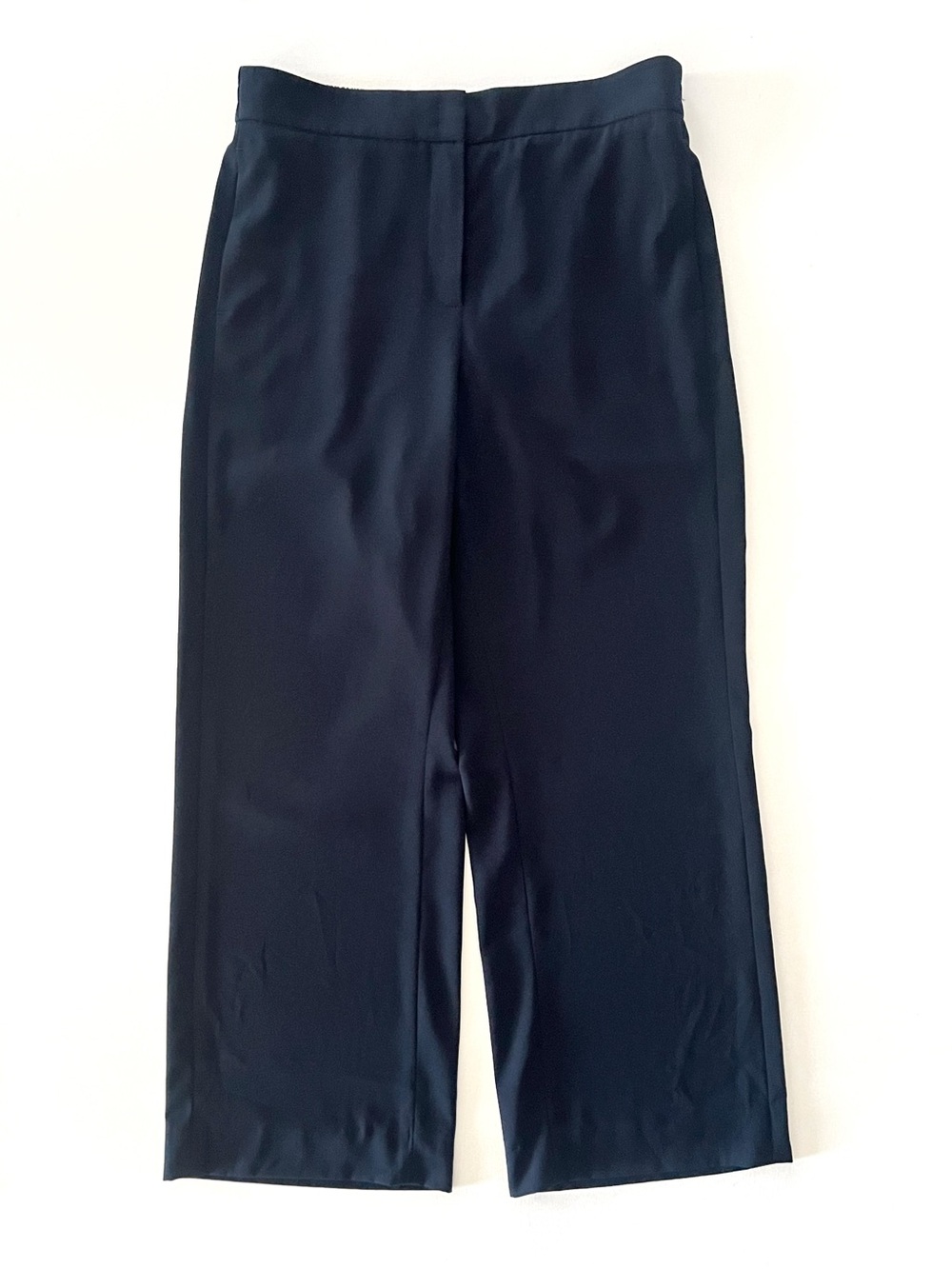 Akris punto Laser Cut Crepe Crop Wide Leg Pants in Navy Size 8